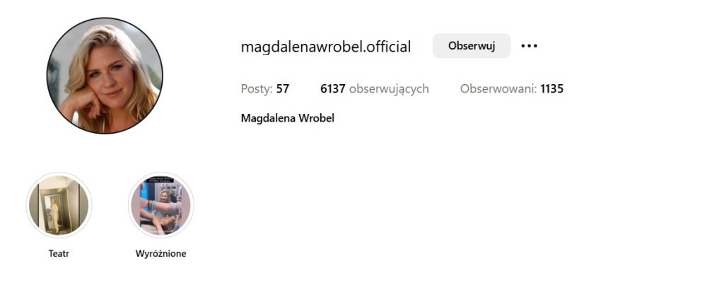 Magdalena Wróbel - profil na Instagramie