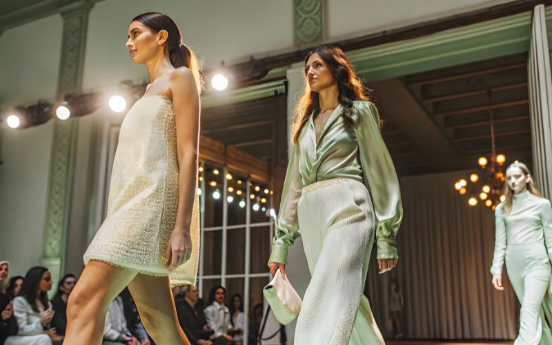 Zdjęcie przedstawia pokaz mody i scenę po której chodzą modelki