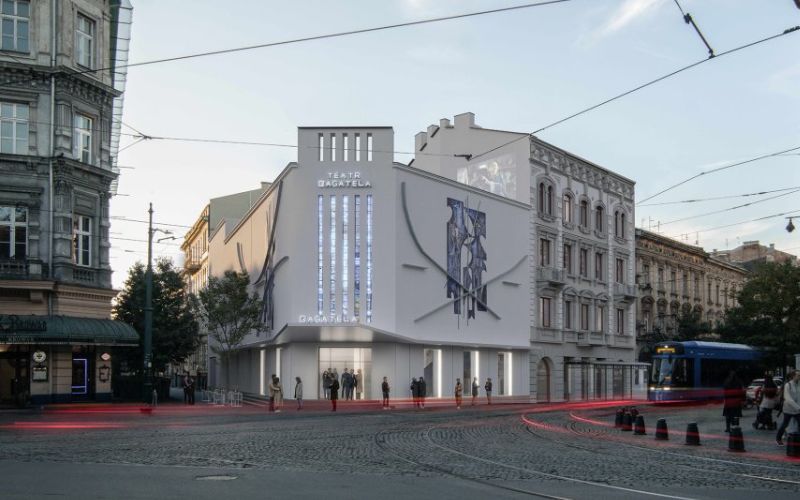 Zdjęcie przedstawia budynek Teatru Bagatela w Krakowie