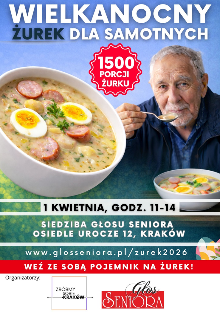 Plakat akcji wielkanocny żurek dla samotnych w Krakowie