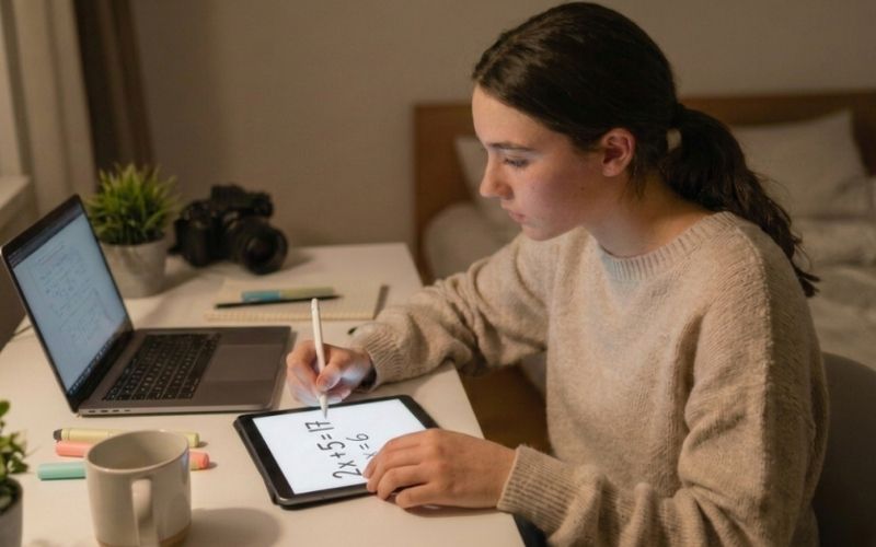 Nastolatka ucząca się matematyki