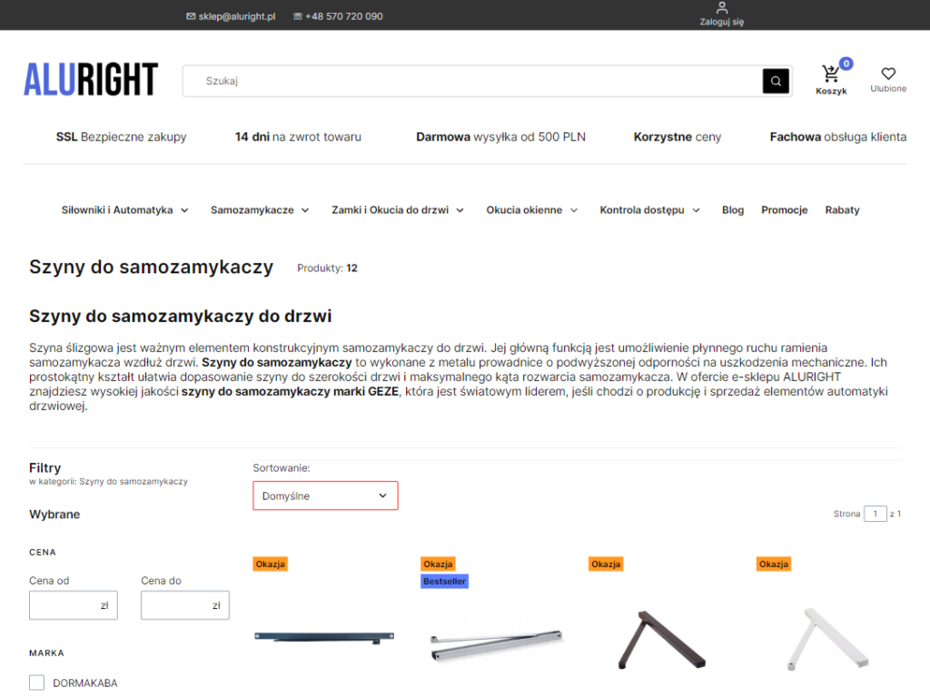 ALURIGHT - szyny śligzowe do drzwi